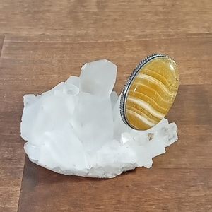 Yellow Lace Agate Ring Size 6.5